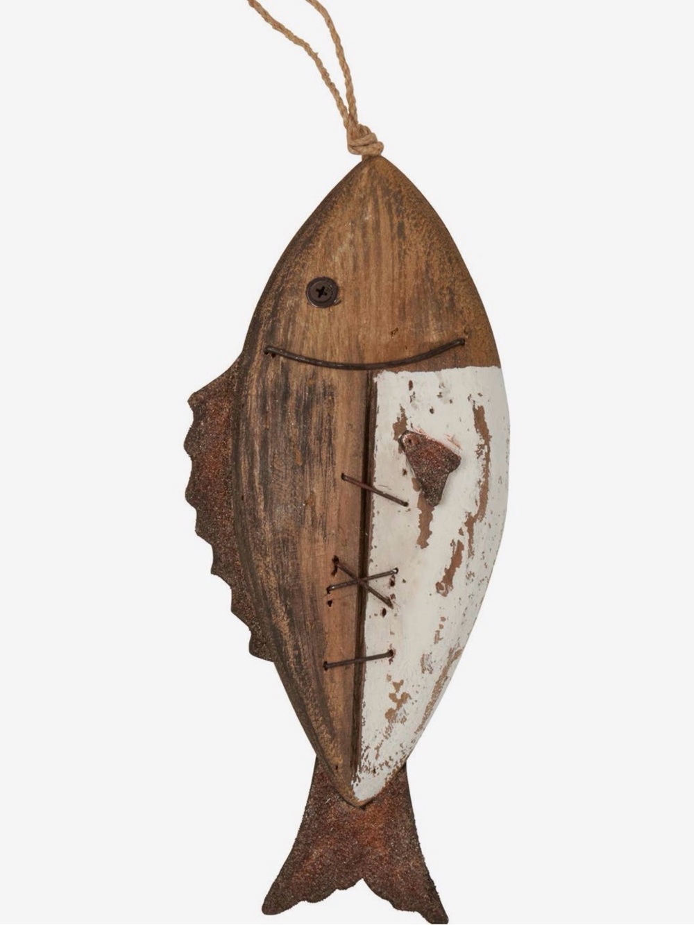Rustic Brown and White Fish Ornament - Decorative Fish Accent—Nee